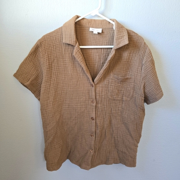 Jenni Tops - XL 100% Cotton Gauze Button Up Short Sleeve Shirt